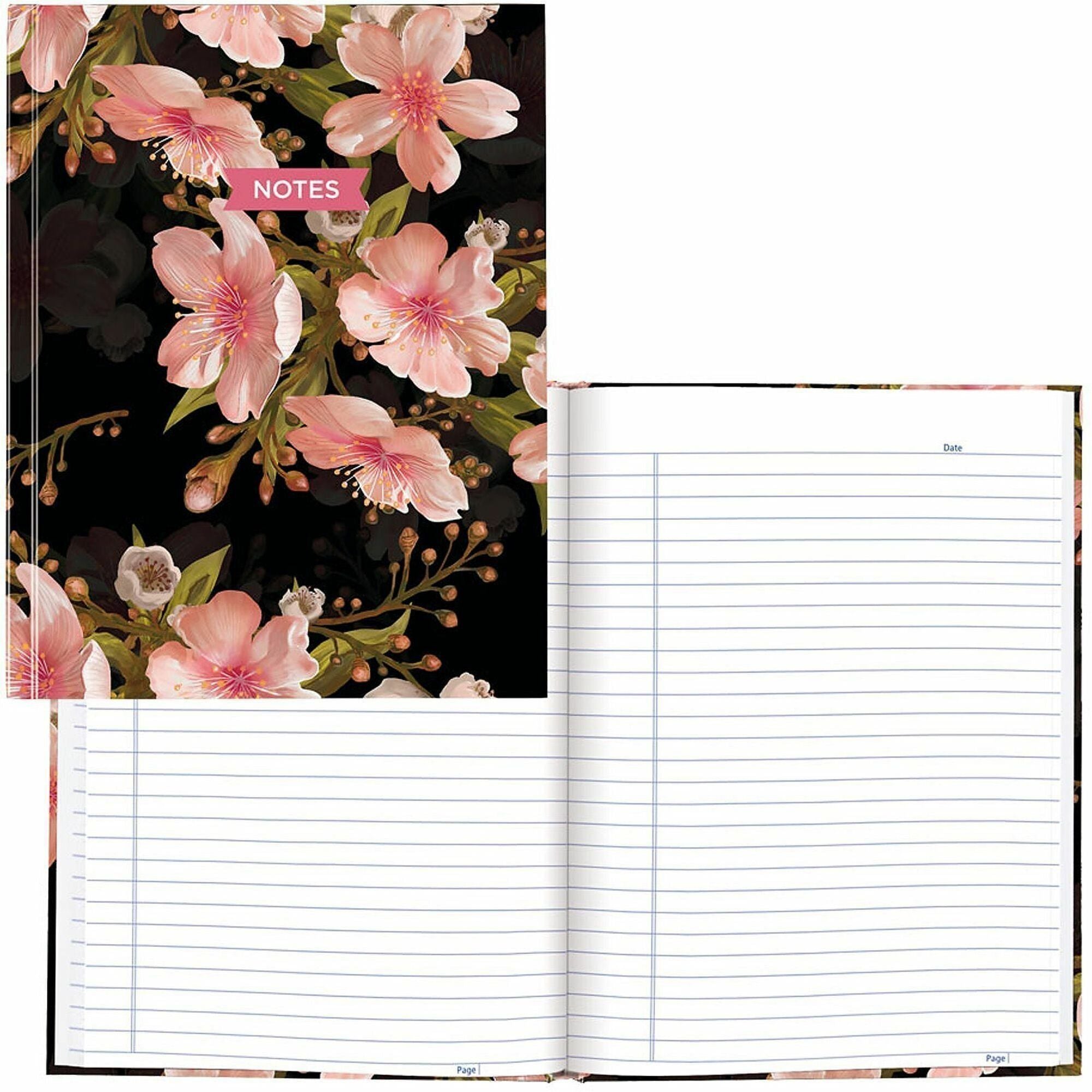 Blueline Cherry Tree Lane Notebook - 192 Pages - Ruled Margin - Cherry Tree Lane Cover - Smooth, Hard Cover, Sturdy, Self-adhesive Tab, Index Sheet, Acid-free Paper, Durable - Recycled - 1 Each