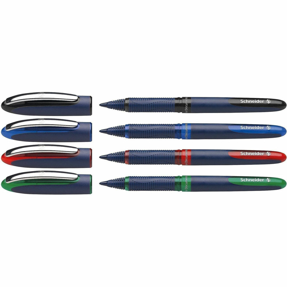 Schneider One Business Rollerball - Black, Red, Blue, Green Ink - Writing, Document - 4 / Pack
