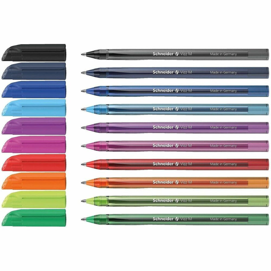 Schneider Vizz Ballpoint Pens - Black, Red, Blue, Midnight Blue, Light Blue, Green, Light Green, Violet, Pink, Orange Ink - Transparent Barrel - Stainless Steel Tip - Writing - 1 Each