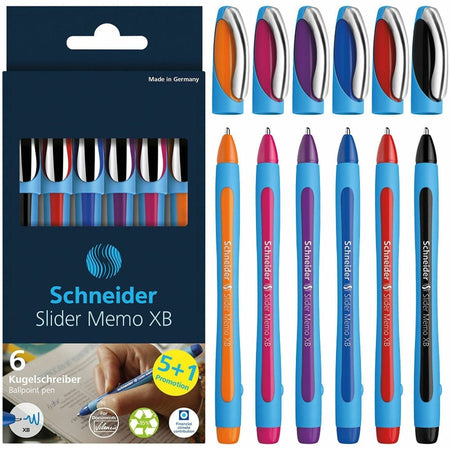 Schneider Slider Memo XB Ballpoint Pen - Black, Red, Blue, Violet, Pink, Orange Ink - Rubberized Barrel - Stainless Steel Tip - Writing, Document - 1 Each
