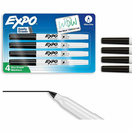 Expo Dry Erase Markers - Black Ink - Writing, Calendar, Classroom, Office, Home - 4 / Pack