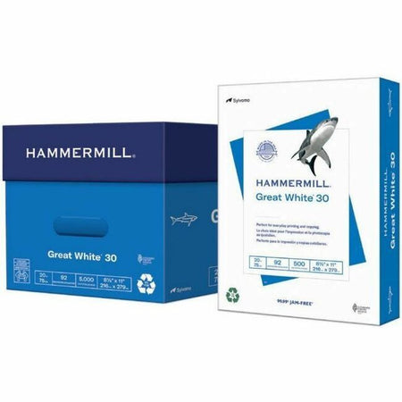Hammermill Great White 30 Copy Paper - 92 Brightness - 88 Opacity - 11" x 17" - 20 lb Basis Weight - 75 g/m&#178; Grammage - Sustainable Forestry Initiative (SFI) - Acid-free, Jam-free - White - 500 - 5 / Carton
