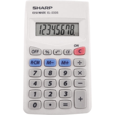 Sharp Calculators EL-233SB 8-Digit Pocket Calculator - Auto Power Off, 3-Key Memory - 8 Digits - LCD - Battery Powered - 0.3" Height x 2.4" Width x 4.1" Depth - White - Plastic - 1 Each