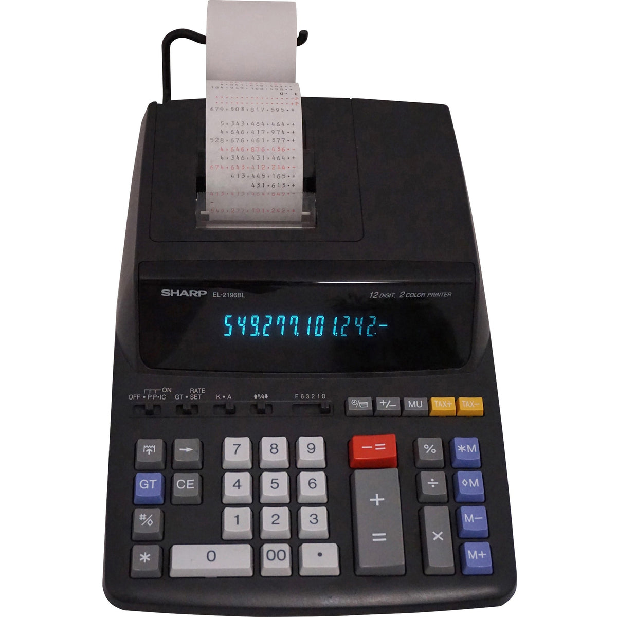 Sharp Calculators EL-2196BL 12-Digit Printing Calculator - 3.7 lps - Independent Memory, Sign Change, Backspace Key, Double Zero - AC Supply Powered - 3.1" Height x 8.7" Width x 12.9" Depth - Black - 1 Each