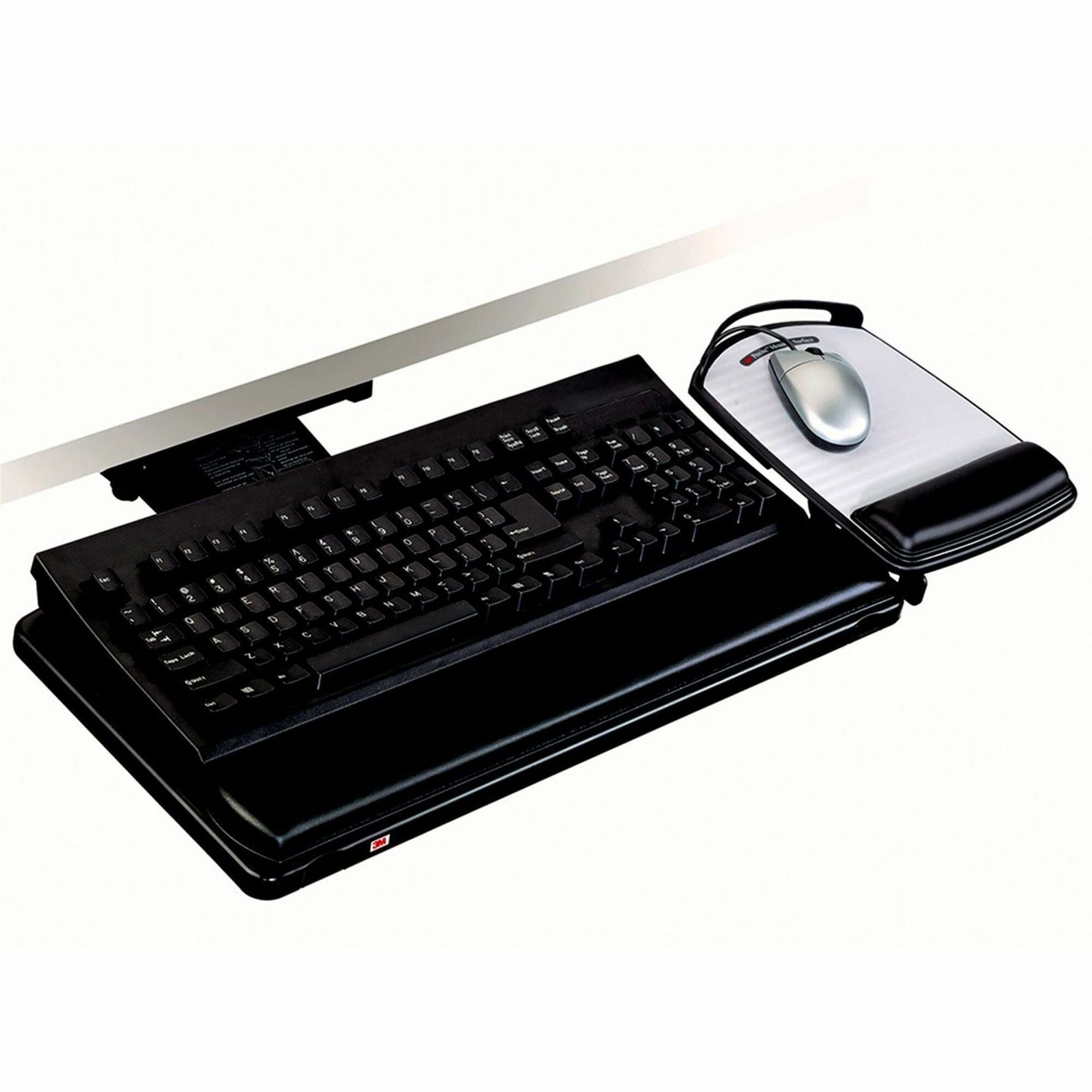 3M Adjustable Keyboard Tray with Adjustable Keyboard and Mouse Platform - 19.5" Width x 10.5" Depth - Black - 1 Each