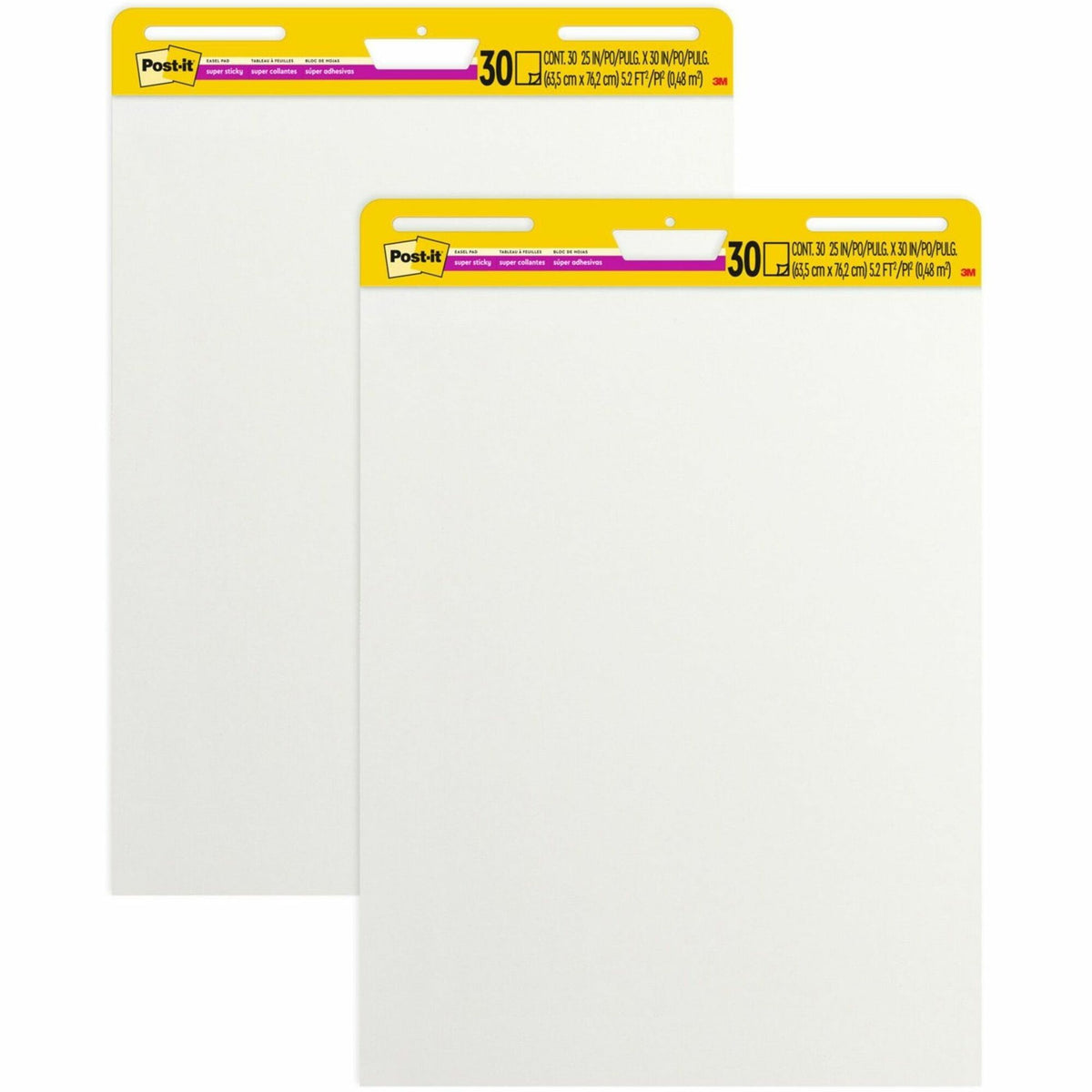 Post-it®  Self-Stick Easel Pads - 30 Sheets - Plain - Stapled - 18.50 lb Basis Weight - 25" x 30" Sheet Size - White Paper - Cardboard Cover - Self-adhesive, Repositionable, Resist Bleed-through, Removable, Sturdy Back - 2 / Carton