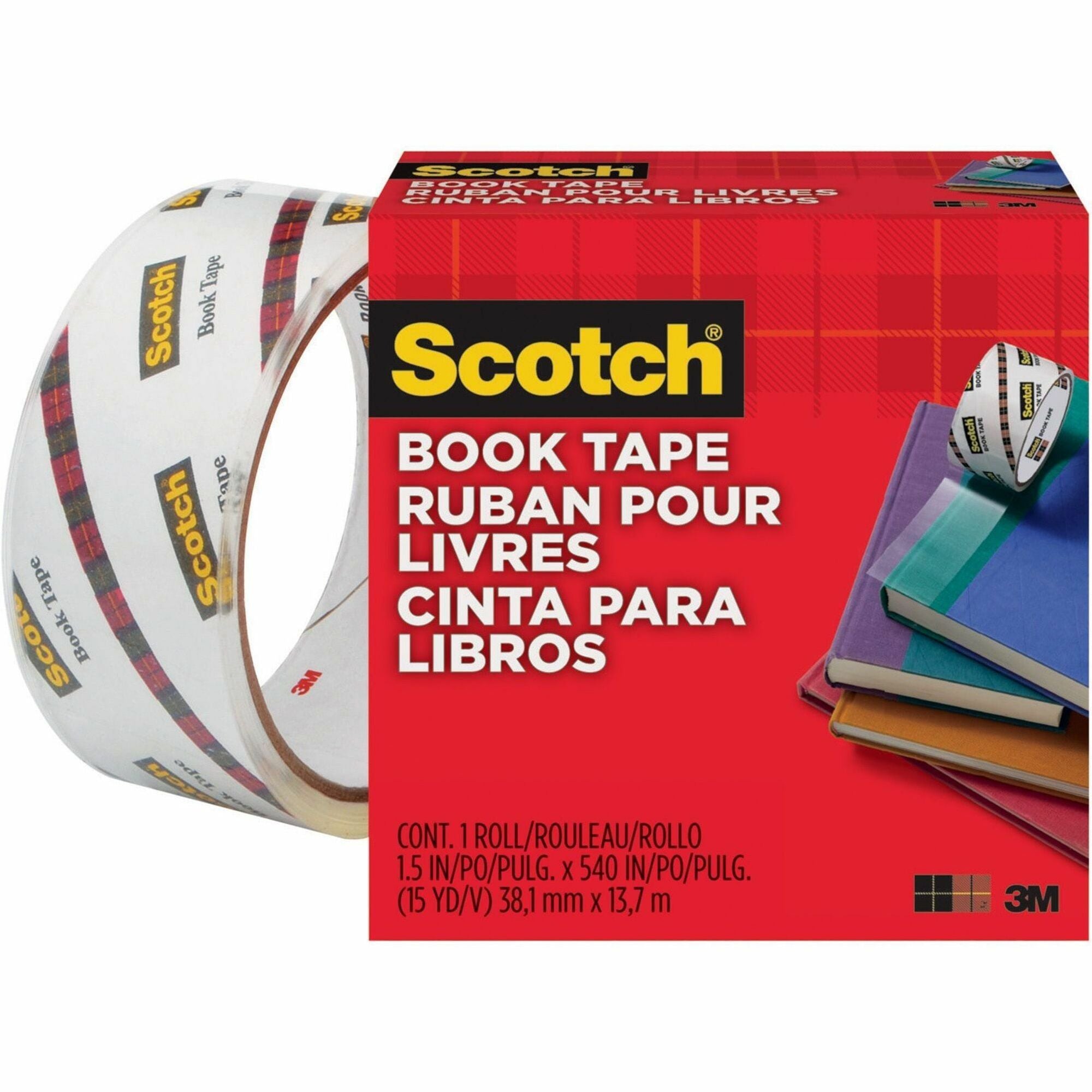 Scotch Book Tape - 15 yd Length x 1.50" Width - 3" Core - Clear - Acrylic - Crack Resistant - For Repairing, Reinforcing, Protecting, Covering - 1 Roll