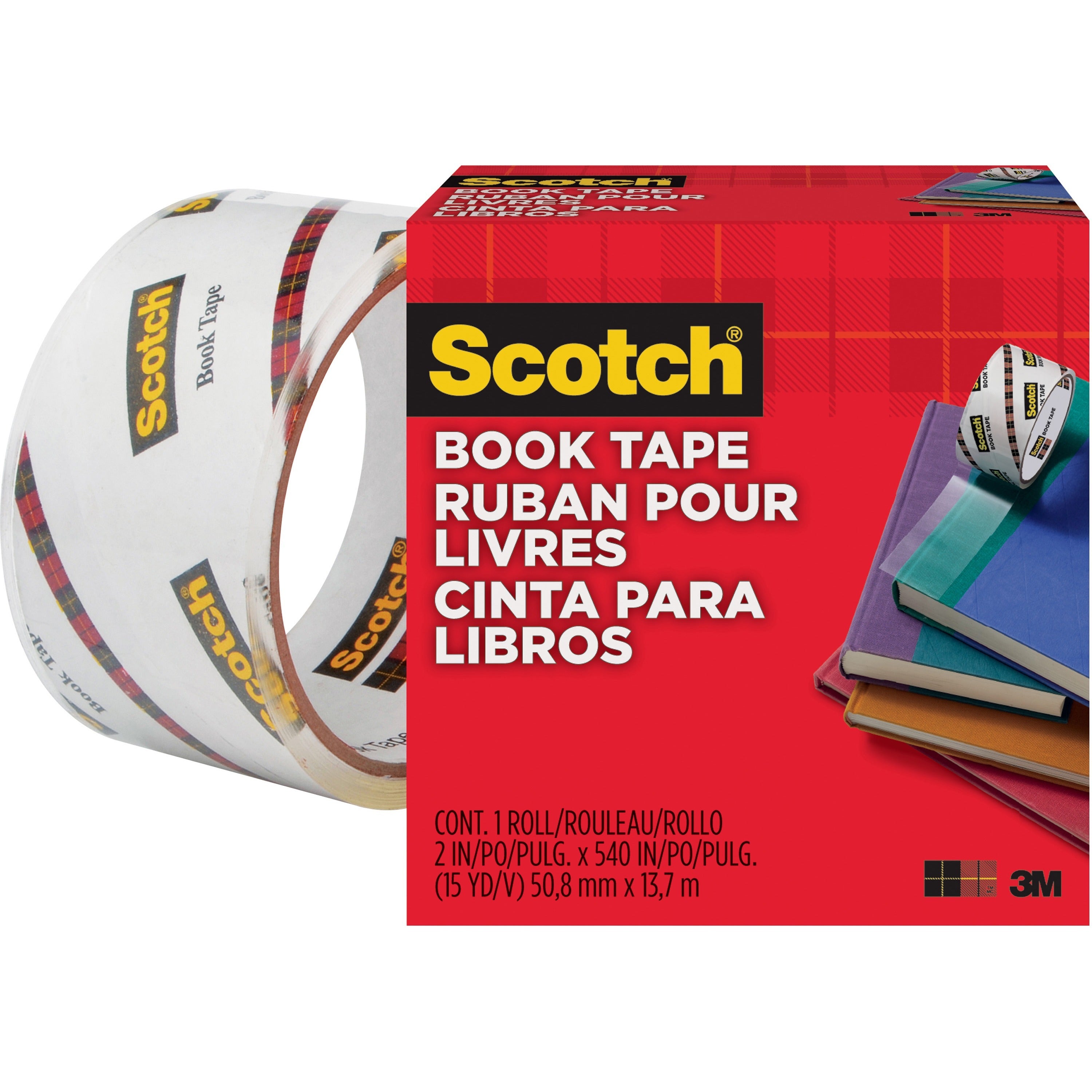 Scotch Book Tape - 15 yd Length x 2" Width - 3" Core - Clear - Acrylic - Crack Resistant - For Repairing, Reinforcing, Covering, Protecting - 1 Roll