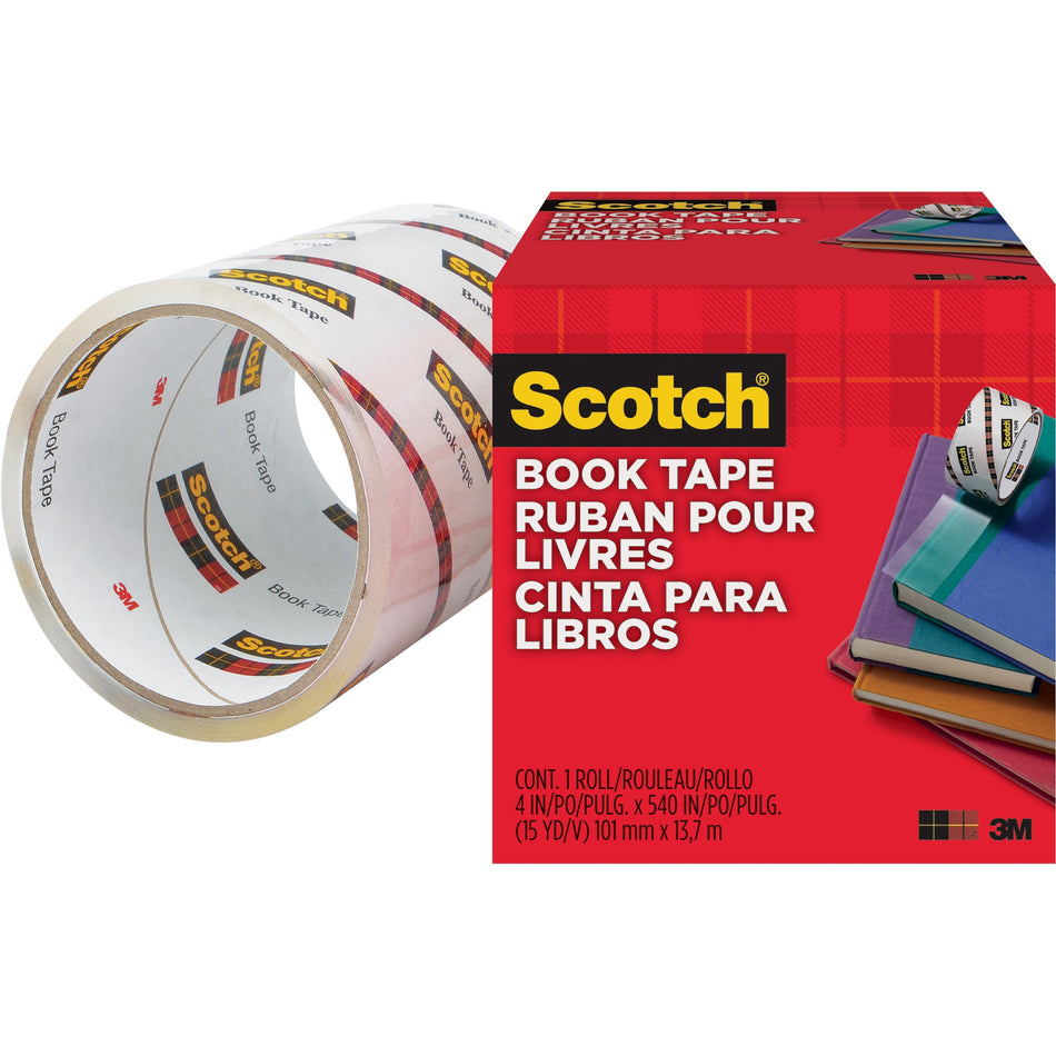 Scotch Book Tape - 15 yd Length x 4" Width - 3" Core - Clear - Acrylic - Crack Resistant - For Repairing, Reinforcing, Protecting, Covering - 1 Roll