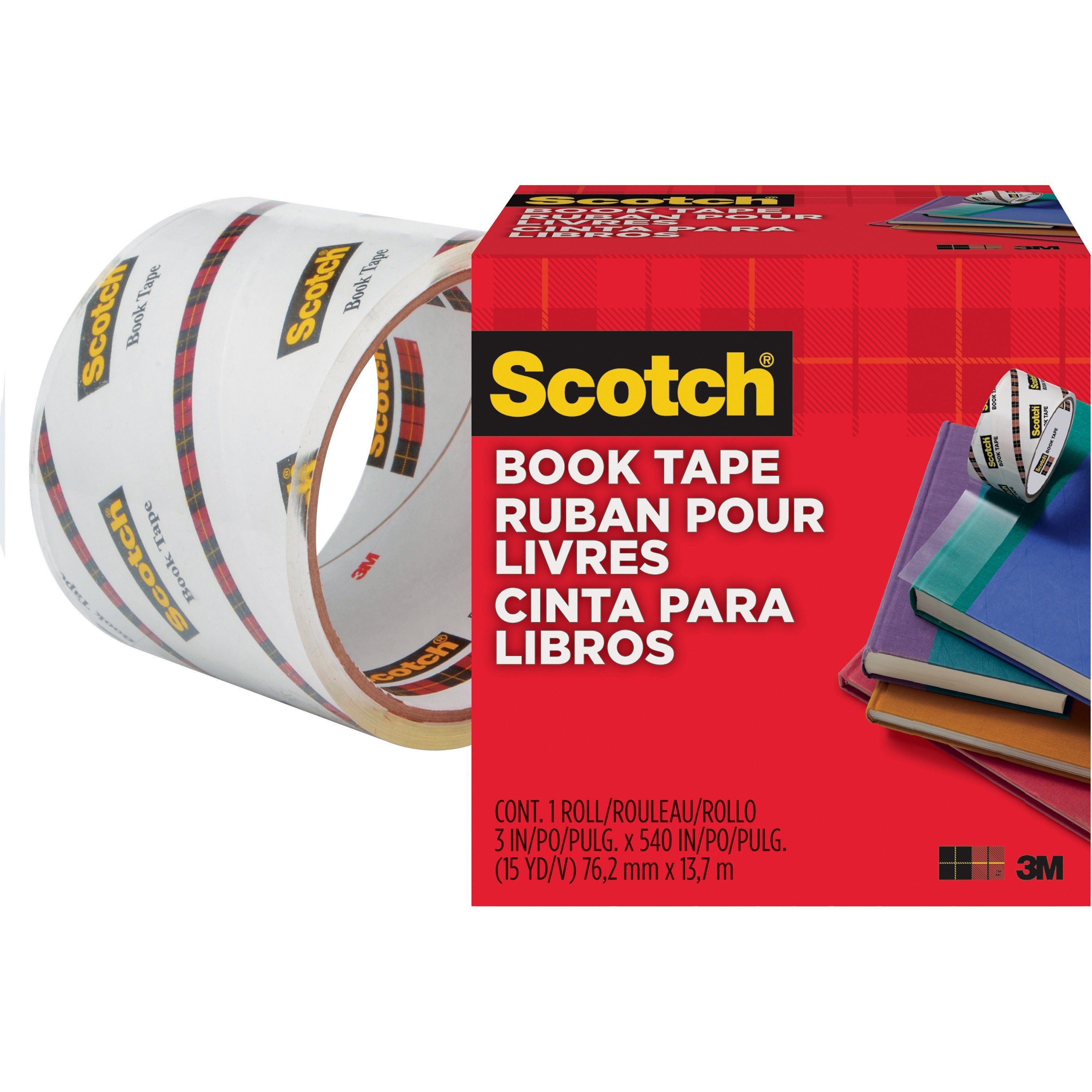 Scotch Book Tape - 15 yd Length x 3" Width - 3" Core - Clear - Acrylic - Crack Resistant - For Repairing, Reinforcing, Protecting, Covering - 1 Roll