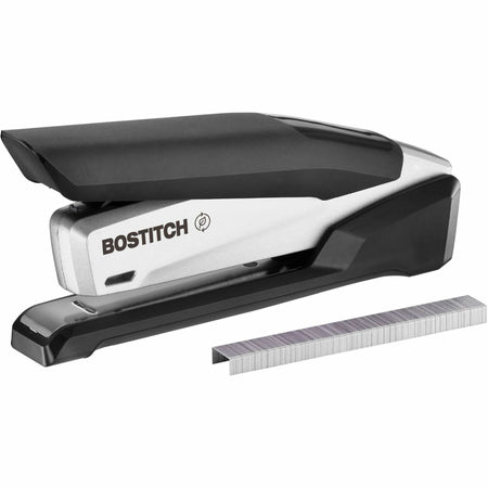 Bostitch InPower Spring-Powered Antimicrobial Desktop Stapler - Staples Upto 28 Sheet - Holds Upto 210 Staple - Full Strip - 4.50" Throat Depth - Silver, Black - Rubber, Die-cast Metal, Metal - 1 Each