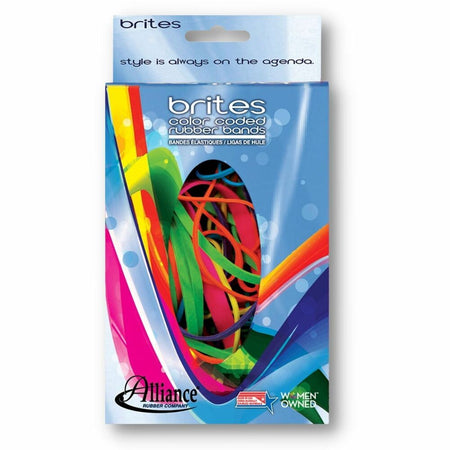 Alliance Rubber Brites Color-Coded Rubber Bands - Size: #16, #18, #19, #32, #33, #64 - Reusable, Elastic, Stretchable, Latex-free, Freezer Safe, Microwave Safe, Durable - Pink, Blue, Orange, Lime, Purple, Yellow - 1 Box