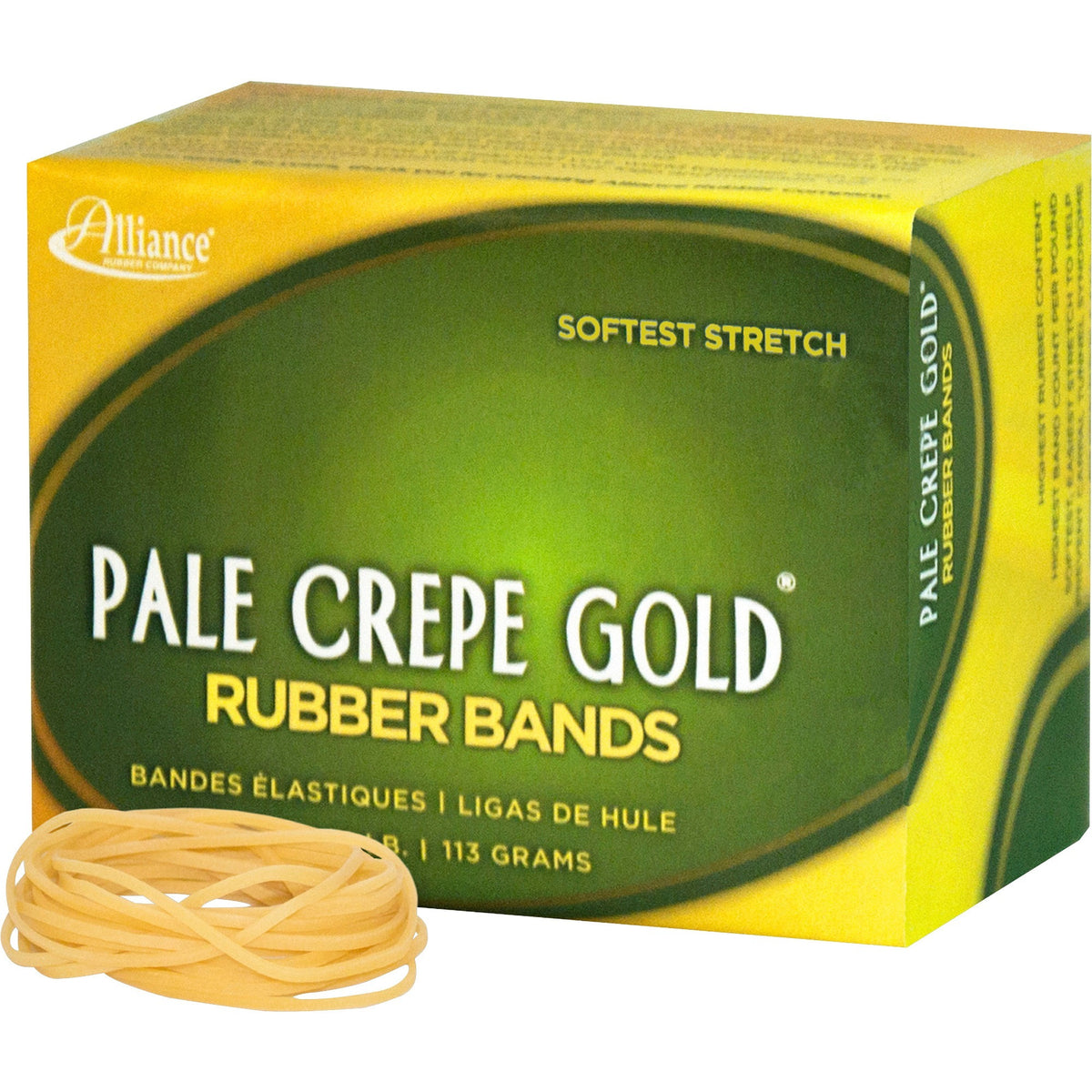Alliance Rubber Pale Crepe Gold Rubber Bands - Size: #16 - 2.5" Length x 0.1" Width - Reusable, Stretchable, Durable - Golden Crepe - 669 / Box
