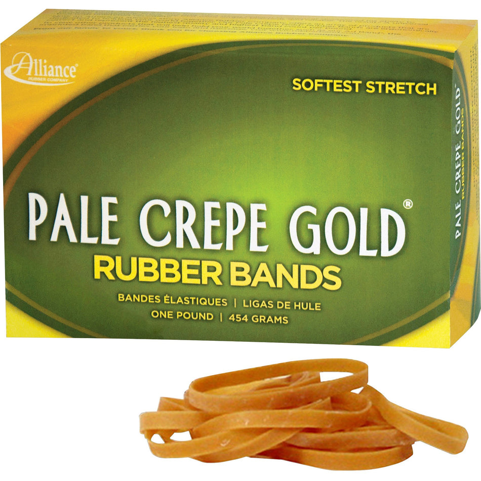 Alliance Rubber Pale Crepe Gold Rubber Bands - Size: #18 - 3" Length x 0.1" Width - Stretchable, Durable, Reusable - Golden Crepe - 2205 / Box