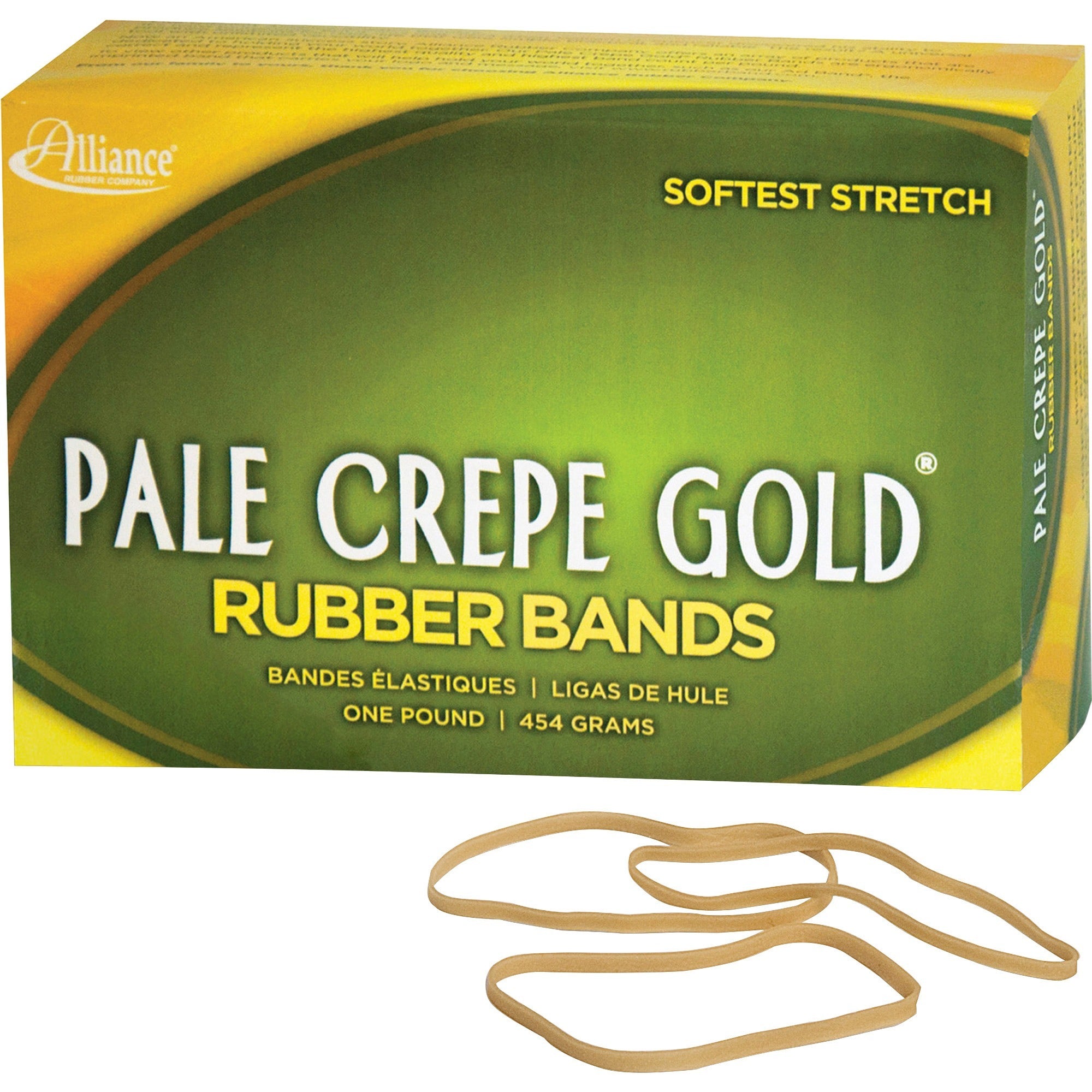 Alliance Rubber Pale Crepe Gold Rubber Bands - Size: #33 - 3.5" Length x 0.1" Width - Stretchable, Durable, Reusable - Golden Crepe - 970 / Box