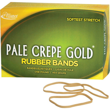 Alliance Rubber Pale Crepe Gold Rubber Bands - Size: #33 - 3.5" Length x 0.1" Width - Stretchable, Durable, Reusable - Golden Crepe - 970 / Box
