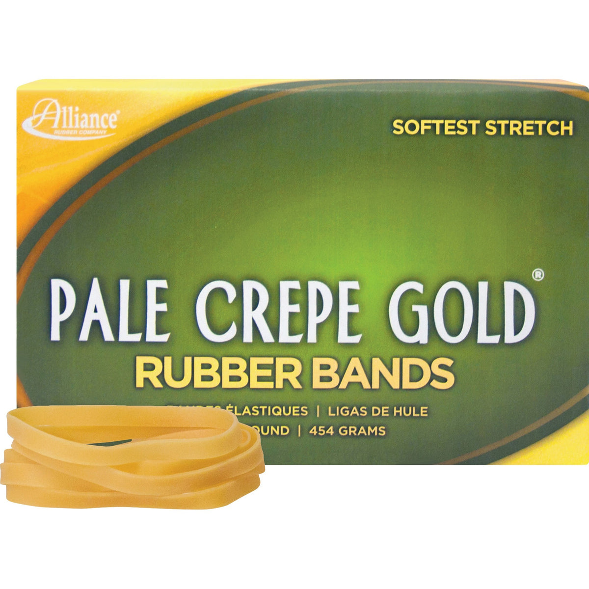 Alliance Rubber Pale Crepe Gold Rubber Bands - Size: #64 - 3.5" Length x 0.3" Width - Stretchable, Durable, Reusable - Golden Crepe - 490 / Box