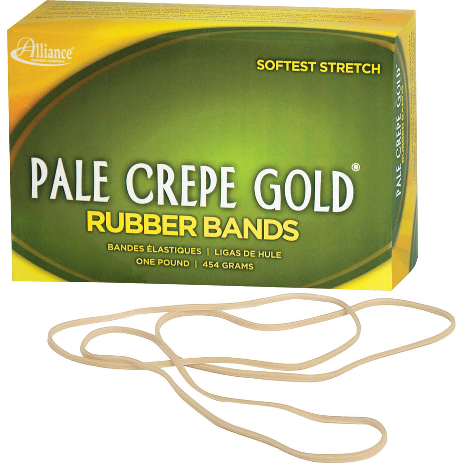 Alliance Rubber Pale Crepe Gold Rubber Bands - Size: #117B - 7" Length x 0.1" Width - Stretchable, Durable, Reusable - Golden Crepe - 300 / Box