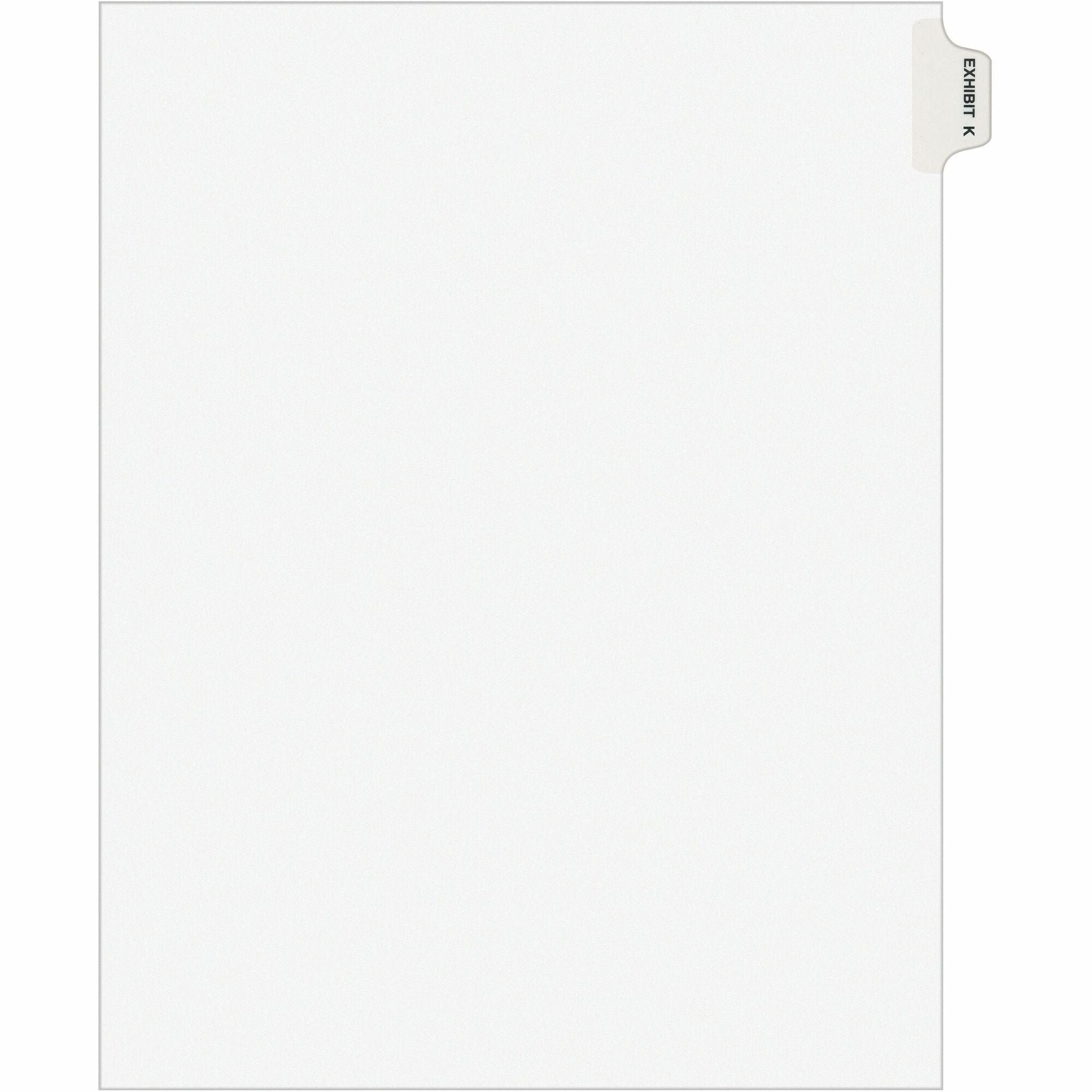 Avery® Individual Legal Exhibit Dividers - Avery Style - 1 Printed Tab(s) - Character - K - 8.5" Divider Width x 11" Divider Length - Letter - White Paper Divider - Paper Tab(s) - 20% Recycled - Reinforced Tab, Rip Proof, Unpunched - 25 / Pack