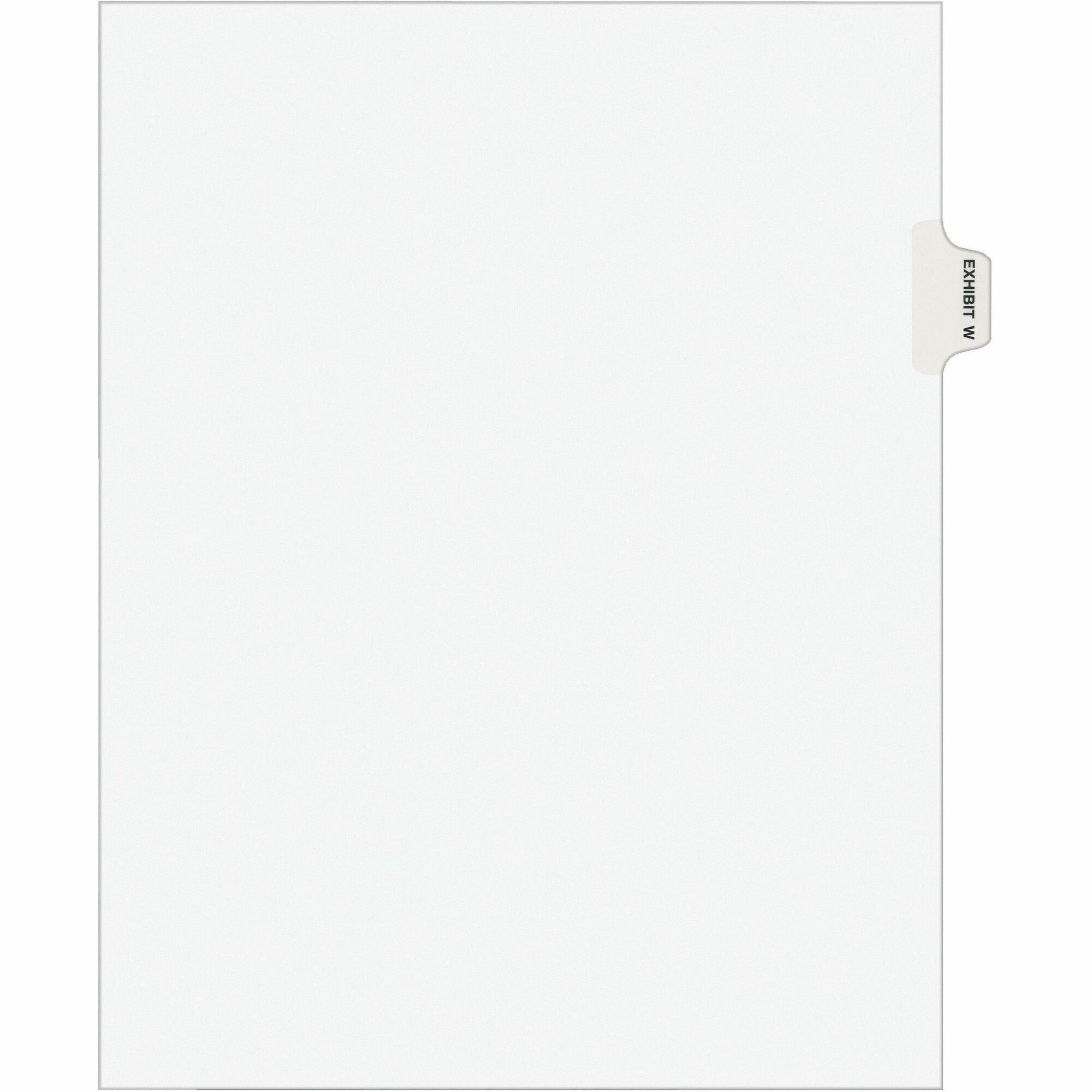 Avery® Individual Legal Exhibit Dividers - Avery Style - 1 Printed Tab(s) - Character - W - 8.5" Divider Width x 11" Divider Length - Letter - White Paper Divider - Paper Tab(s) - 20% Recycled - Reinforced Tab, Rip Proof, Unpunched - 25 / Pack