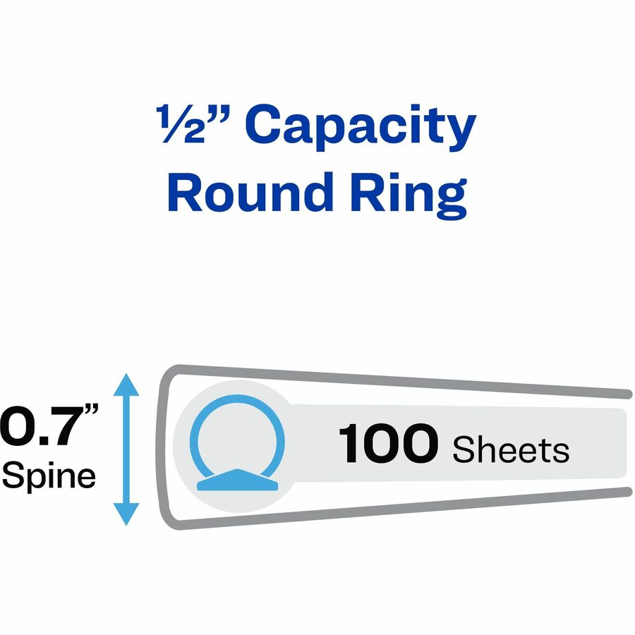 Avery®Economy Binder - 1/2" Binder Capacity - Letter - 8 1/2" x 11" Sheet Size - 100 Sheet Capacity - 3 Ring(s) - Fastener(s): Round Ring - Pocket(s): 2, Internal - Vinyl - Black - Recycled - Stain Resistant - 1 Each