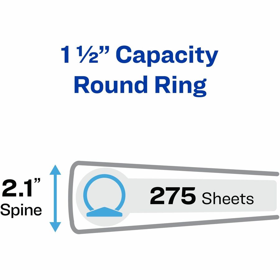Avery®Economy Binder - 1 1/2" Binder Capacity - Letter - 8 1/2" x 11" Sheet Size - 275 Sheet Capacity - 3 Ring(s) - Fastener(s): Round Ring - Pocket(s): 2, Internal - Vinyl - Blue - Recycled - Non Locking Mechanism - 1 Each