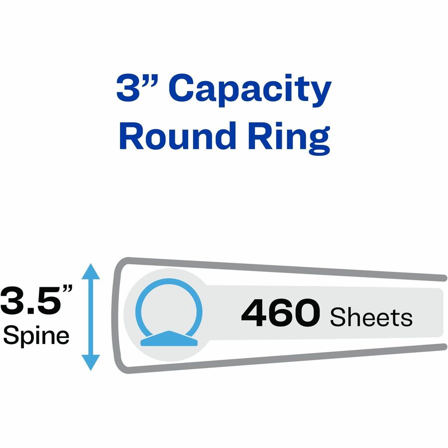 Avery®Economy Binder - 3" Binder Capacity - Letter - 8 1/2" x 11" Sheet Size - 460 Sheet Capacity - 3 Ring(s) - Fastener(s): Round Ring - Pocket(s): 2, Internal - Vinyl - Black - Recycled - Non Locking Mechanism - 1 Each