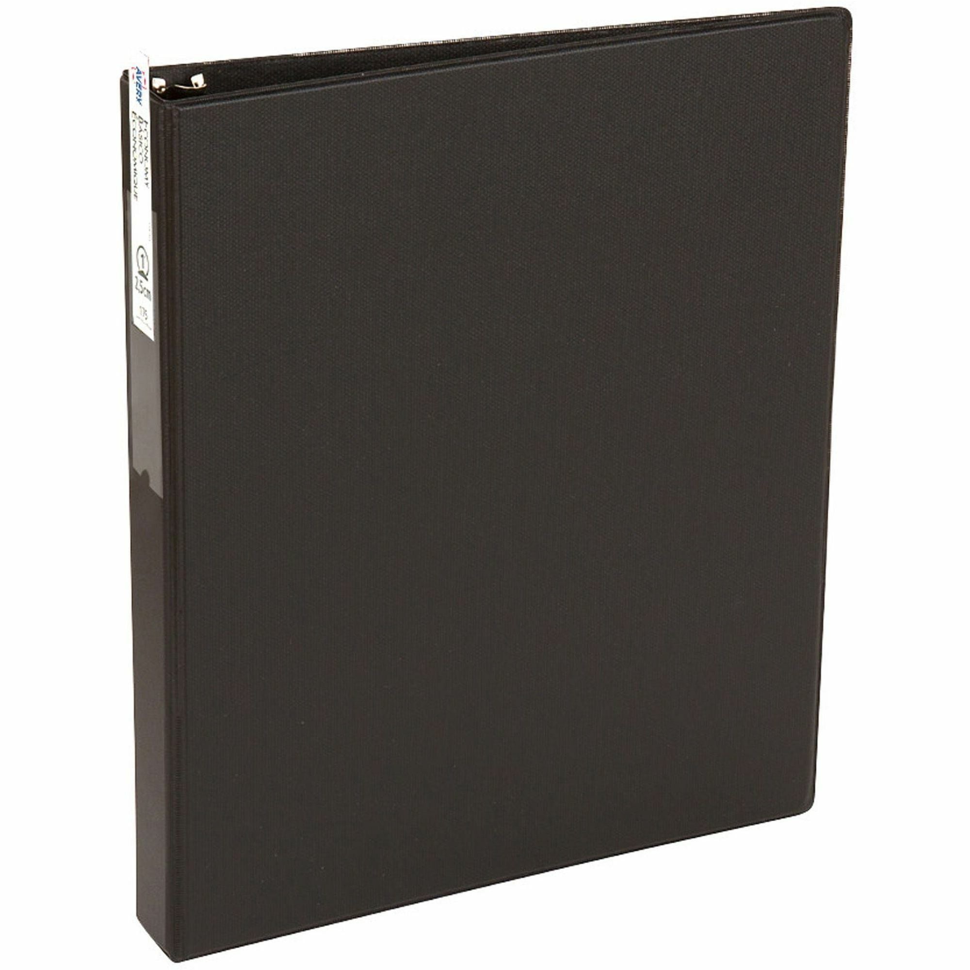 Avery®Economy Binder - 1" Binder Capacity - Letter - 8 1/2" x 11" Sheet Size - 175 Sheet Capacity - 3 Ring(s) - Fastener(s): Round Ring - Pocket(s): 2, Internal - Vinyl - Black - Recycled - Label Holder, Exposed Rivet, Non Locking Mechanism - 1 Each