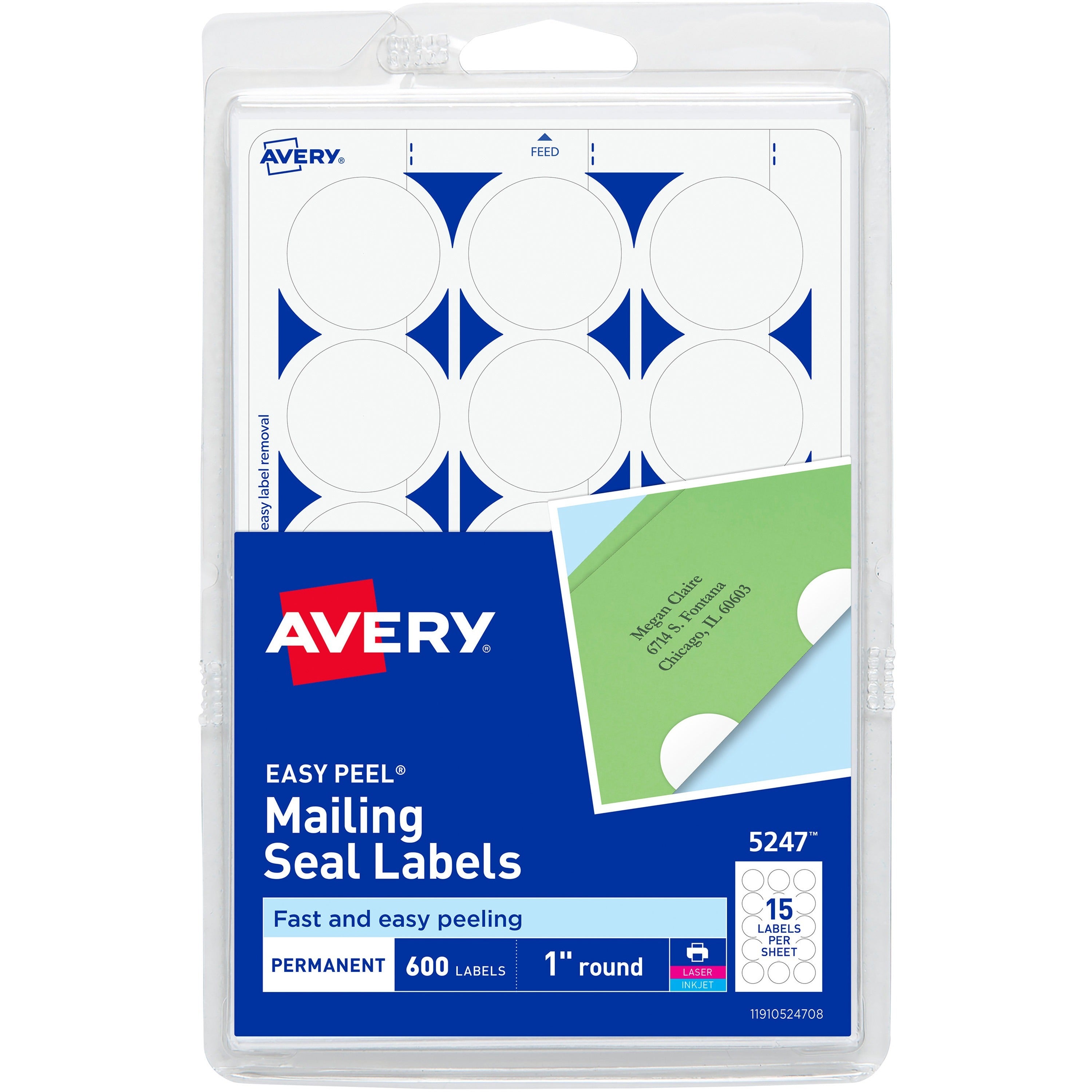 Avery®  Mailing Seals, Permanent, 1" Diameter, 600 Labels (5247) - Matte - Permanent Adhesive, Laminated, Moisture Resistant, Water Resistant - White - 600 / Pack