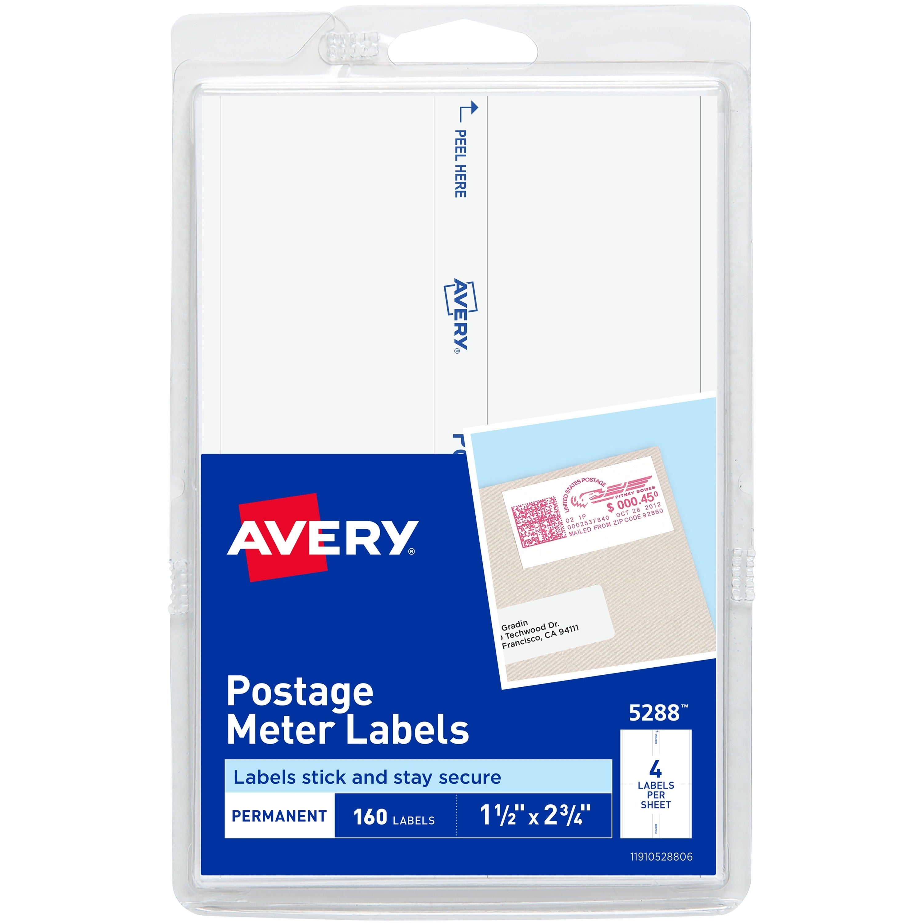 Avery®  Address Label - 1 1/2" Width x 2 3/4" Length - Permanent Adhesive - Rectangle - White - Paper - 4 / Sheet - 40 Total Sheets - 160 Total Label(s) - 160 / Pack