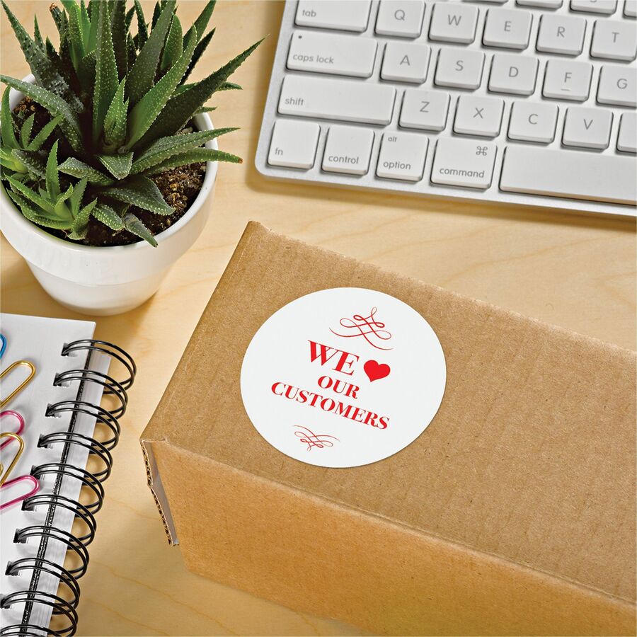 Avery®  Round High Visibility Labels - 2 1/2" Diameter - Permanent Adhesive - Round - Inkjet, Laser - Matte - White - Paper - Permanent Adhesive, Stick & Stay - 12 / Sheet - 25 Total Sheets - 300 Total Label(s) - 300 / Pack