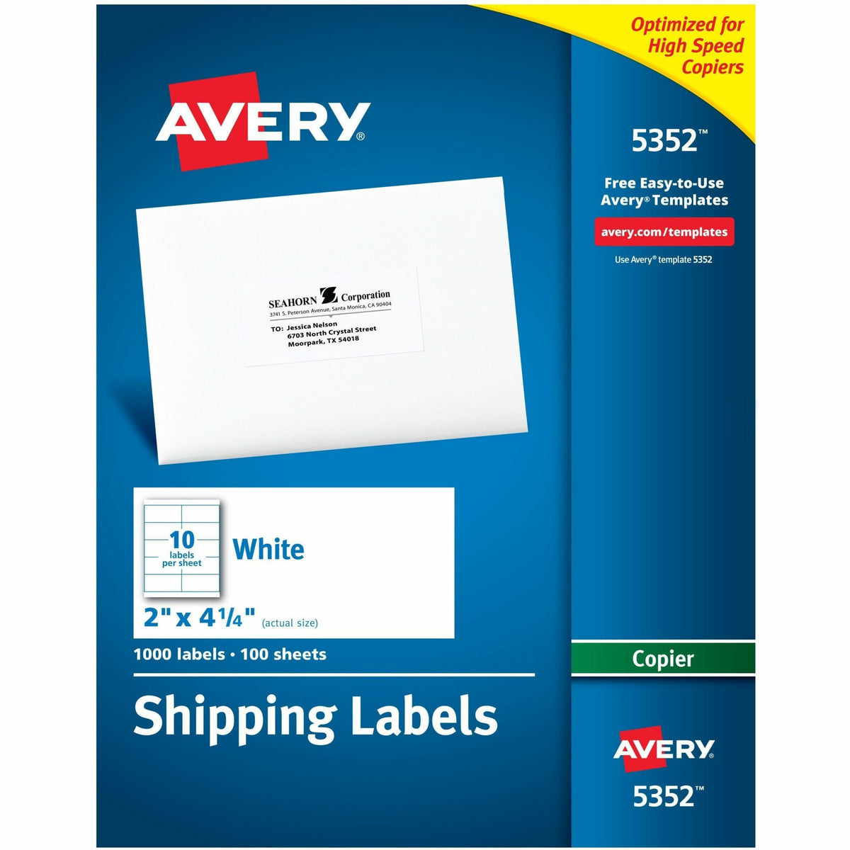 Avery®  Shipping Label - 2" Width x 4 1/4" Length - Permanent Adhesive - Rectangle - Matte - White - Paper - Permanent Adhesive, Customizable - 10 / Sheet - 100 Total Sheets - 1000 Total Label(s) - 1000 / Box