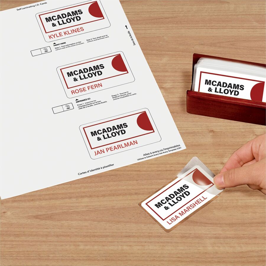 Avery®  Self-laminating ID Cards - 2" Width x 3.3" Height - Self Sticking - Laminated, Perforated, Printable, Durable, Perforated, Self-adhesive - Card, Tile - Card Stock - White - 30 / Pack