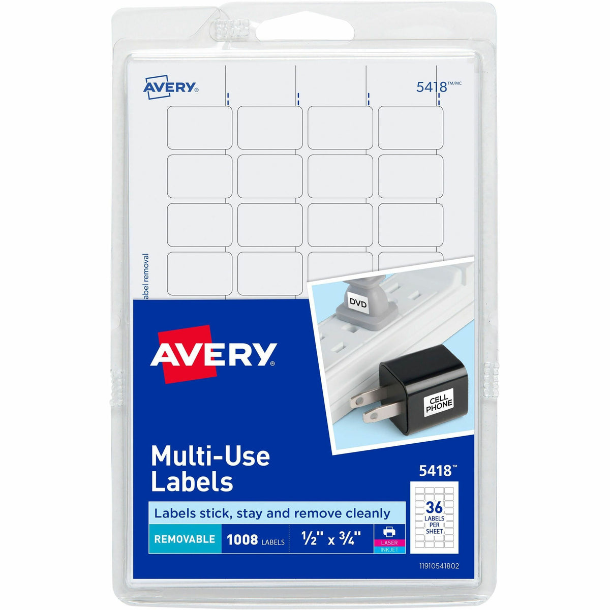 Avery®  Removable ID Labels - 1/2" Width x 3/4" Length - Removable Adhesive - Rectangle - Laser, Inkjet - White - Self-adhesive - 1008 / Pack