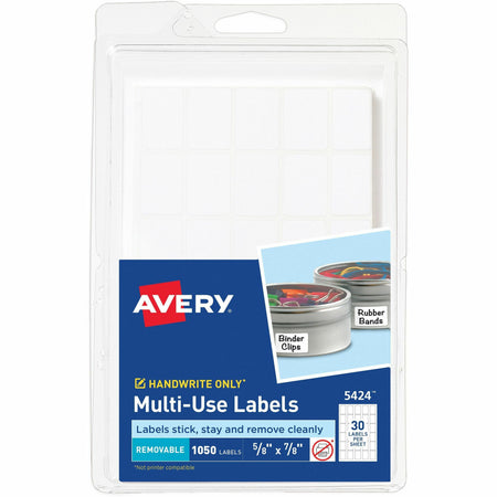 Avery®  Removable ID Labels - 5/8" Width x 7/8" Length - Removable Adhesive - Rectangle - White - Paper - Self-adhesive - 40 / Sheet - 1050 / Pack