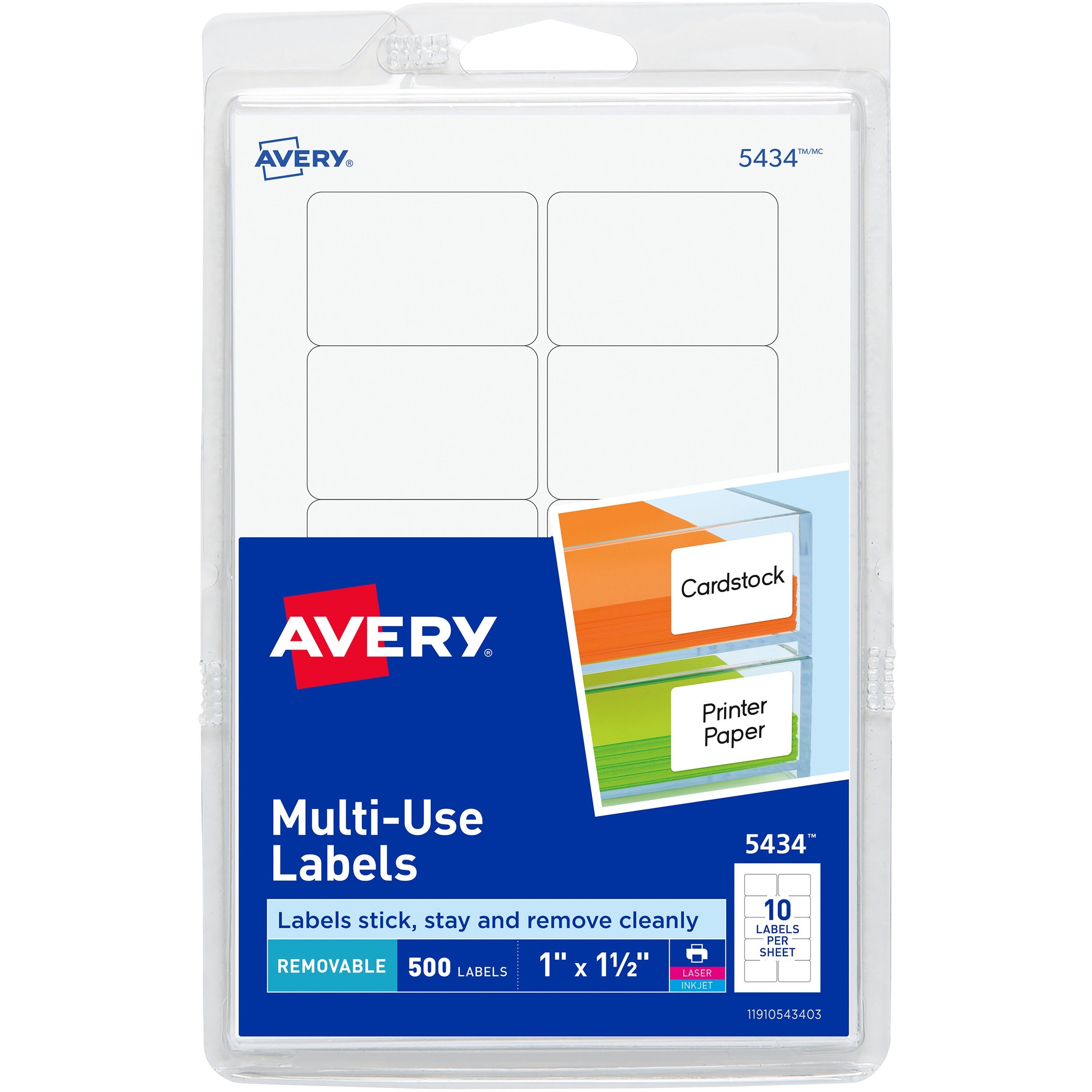 Avery®  Removable ID Labels - 1 1/2" Width x 1" Length - Removable Adhesive - Rectangle - Laser, Inkjet - White - Self-adhesive - 500 / Pack