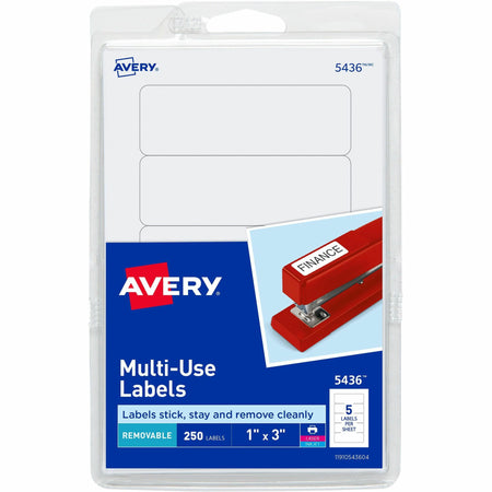 Avery®  Removable ID Labels - 3" Width x 1" Length - Removable Adhesive - Rectangle - Laser, Inkjet - White - Self-adhesive - 250 / Pack