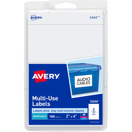 Avery®  Removable ID Labels - 4" Width x 2" Length - Removable Adhesive - Rectangle - Laser, Inkjet - White - Self-adhesive - 100 / Pack