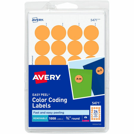 Avery®  Color-Coding Labels - 3/4" Diameter - Removable Adhesive - Round - Laser - Orange - 24 / Sheet - 1008 / Pack