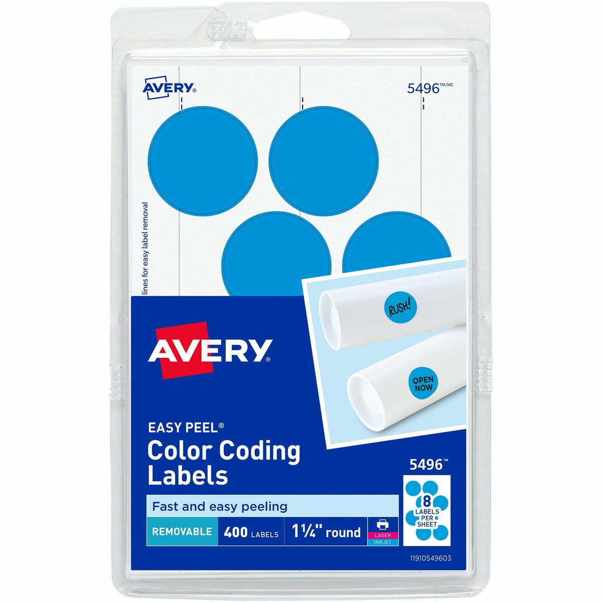 Avery®  1-1/4" Color-Coding Labels - 1 1/4" Diameter - Removable Adhesive - Round - Laser, Inkjet - Light Blue - 12 / Sheet - 400 / Pack