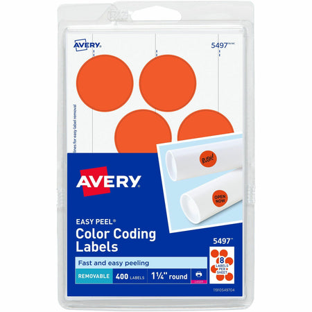 Avery®  1-1/4" Color-Coding Labels - 1 1/4" Diameter - Removable Adhesive - Round - Laser - Red - 12 / Sheet - 400 / Pack