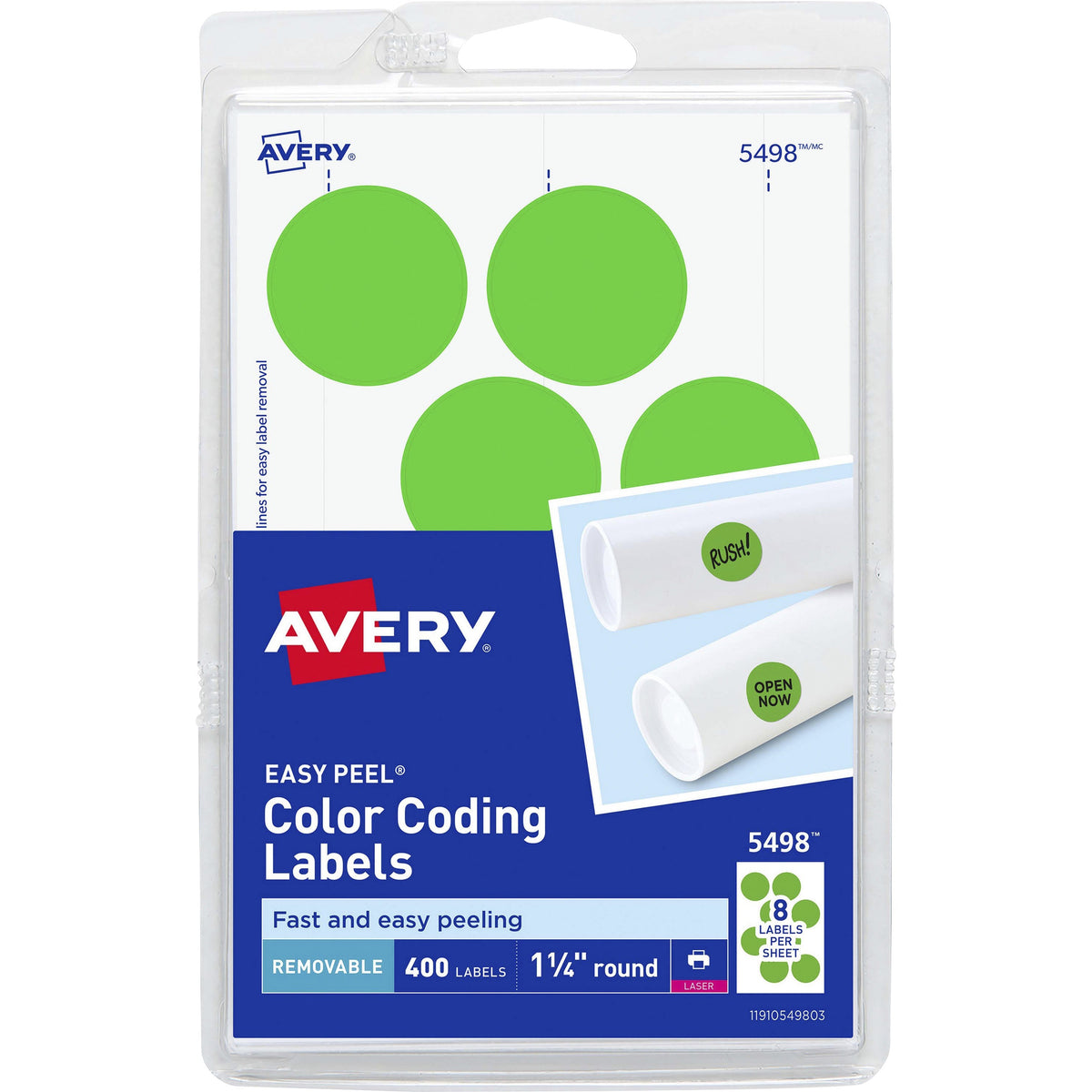 Avery®  1-1/4" Color-Coding Labels - 1 1/4" Diameter - Removable Adhesive - Round - Laser - Neon Green - 12 / Sheet - 400 / Pack