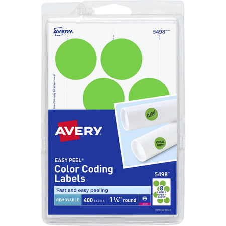 Avery®  1-1/4" Color-Coding Labels - 1 1/4" Diameter - Removable Adhesive - Round - Laser - Neon Green - 12 / Sheet - 400 / Pack