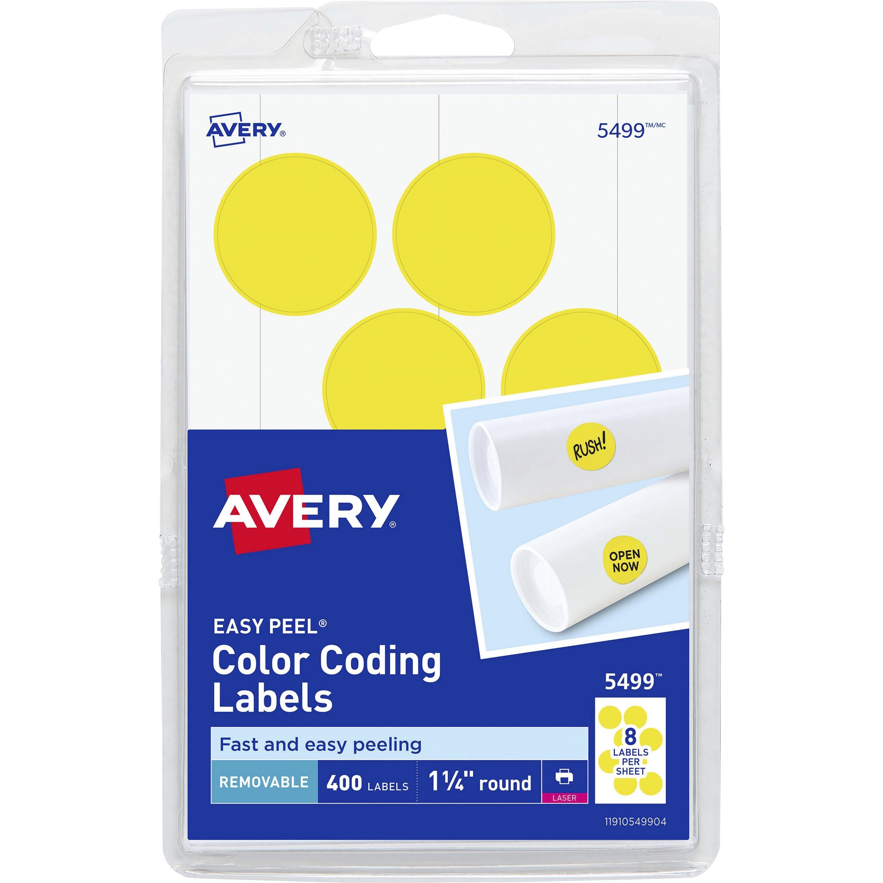 Avery®  1-1/4" Color-Coding Labels - 1 1/4" Diameter - Removable Adhesive - Round - Laser - Neon Yellow - 12 / Sheet - 400 / Pack