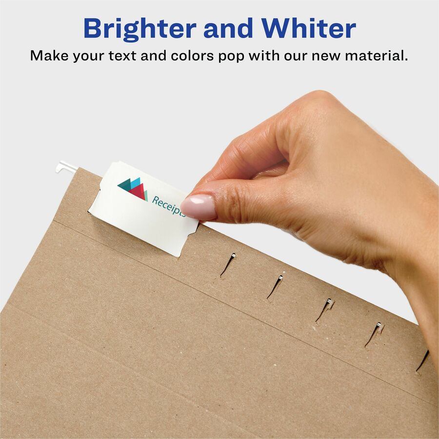 Avery®  Print/Write On Hanging File Tabs - 1/5 - Letter - 8.50" Width x 11" Length - Permanent - Matte White Film Tab(s) - Durable, Tear Resistant, Bend Resistant, Permanent Adhesive, Printable, Customizable, Sturdy - 90 / Pack
