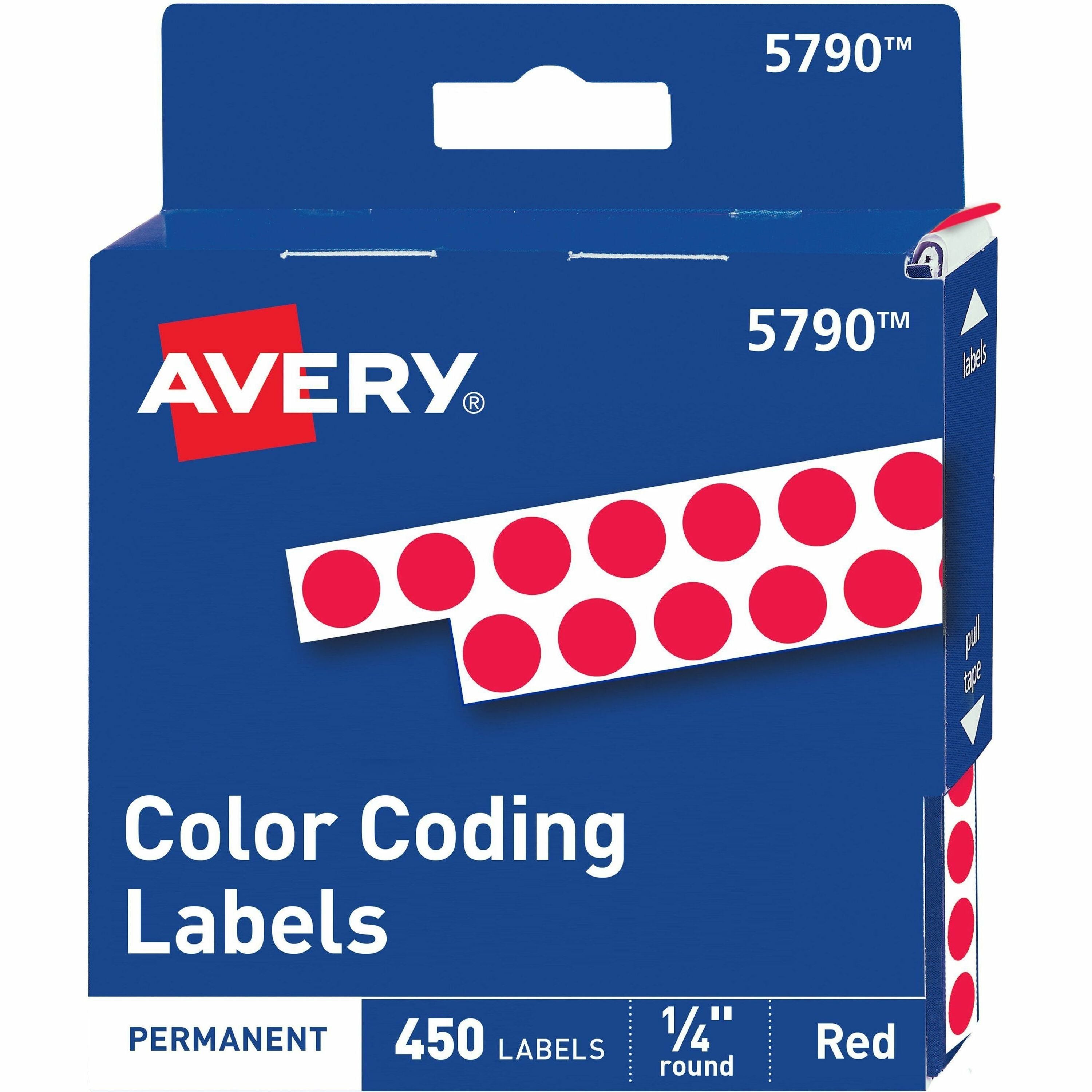 Avery®  1/4" Color-Coding Labels - 1/4" Diameter - Permanent Adhesive - Round - Red - Self-adhesive - 450 / Pack