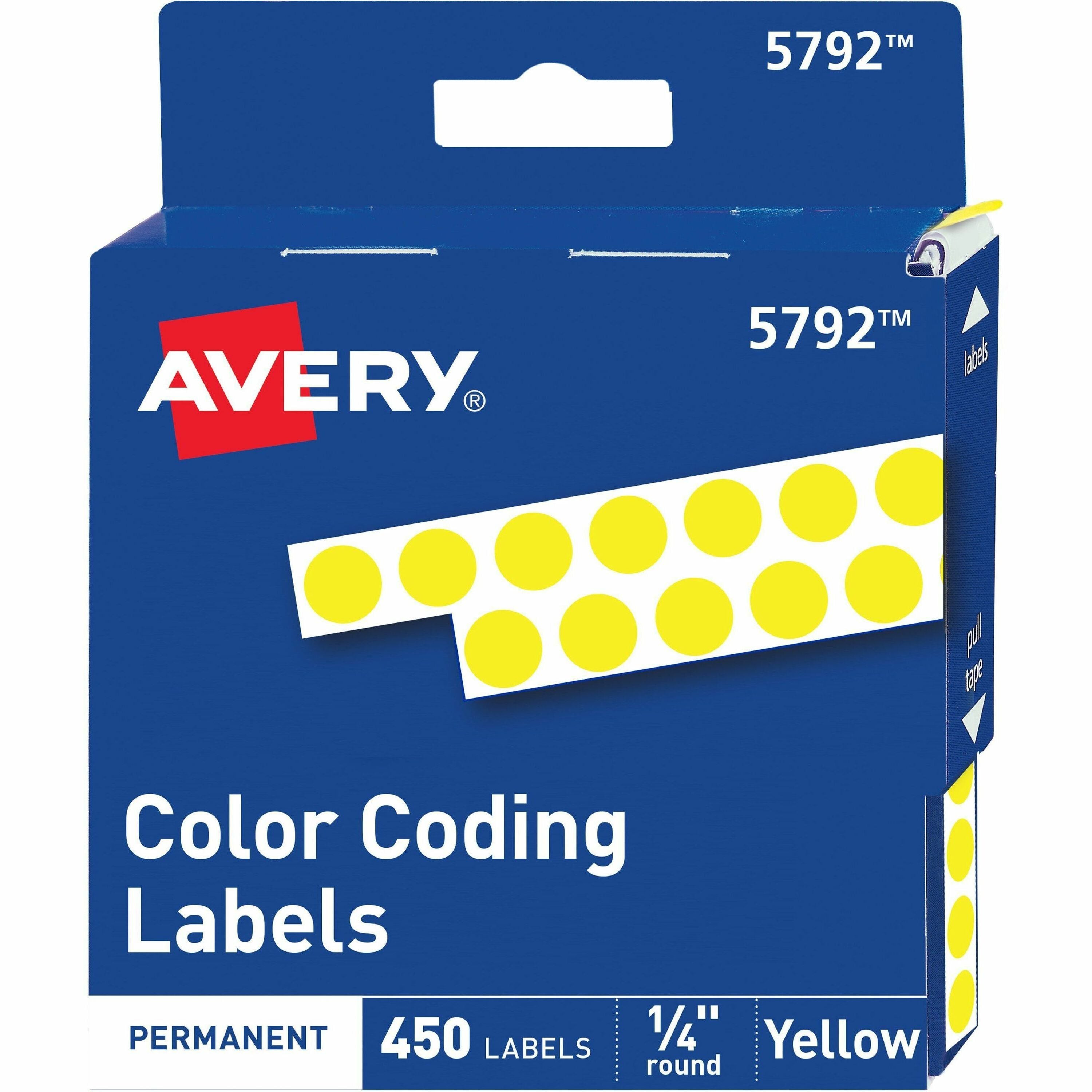 Avery®  1/4" Color-Coding Labels - 1/4" Diameter - Permanent Adhesive - Round - Yellow - Self-adhesive - 450 / Pack