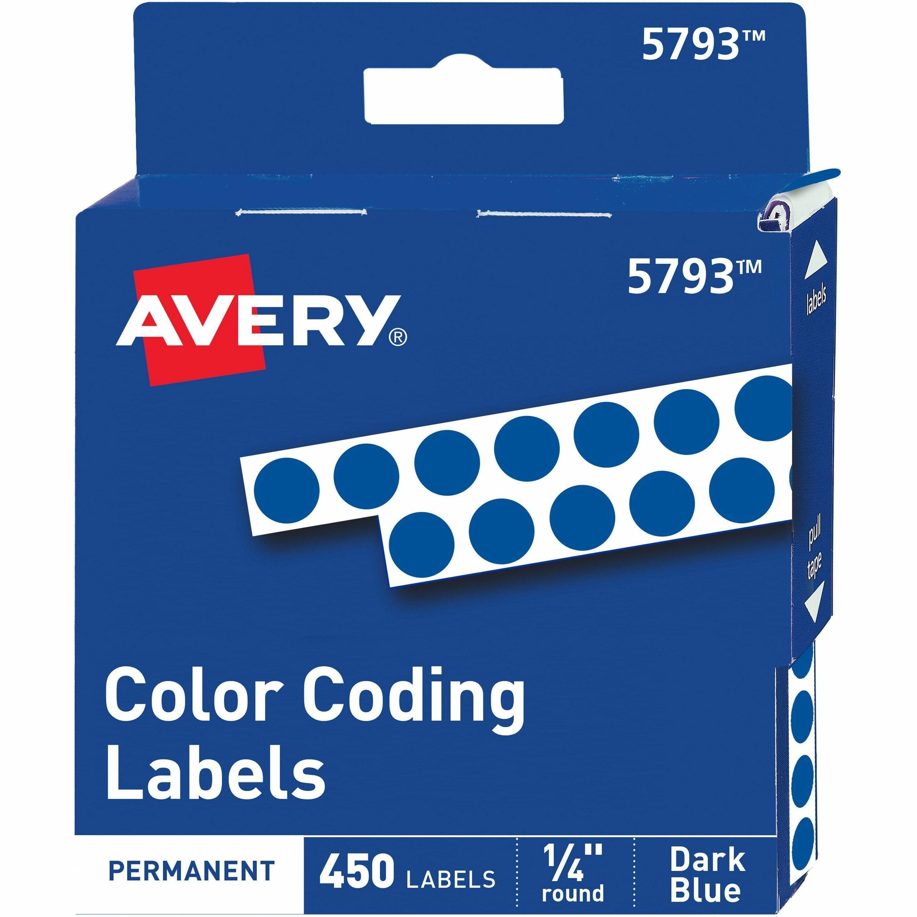 Avery®  1/4" Color-Coding Labels - 1/4" Diameter - Permanent Adhesive - Round - Dark Blue - Self-adhesive - 450 / Pack