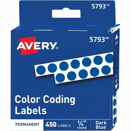 Avery®  1/4" Color-Coding Labels - 1/4" Diameter - Permanent Adhesive - Round - Dark Blue - Self-adhesive - 450 / Pack
