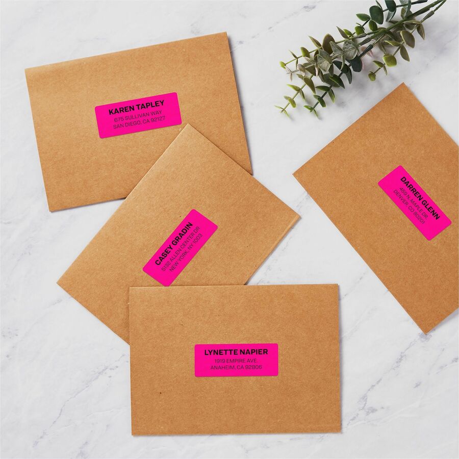 Avery®  Shipping Labels - 1" Width x 2 5/8" Length - Permanent Adhesive - Rectangle - Laser - Neon Magenta - Paper - 30 / Sheet - 25 Total Sheets - 750 Total Label(s) - 750 / Pack